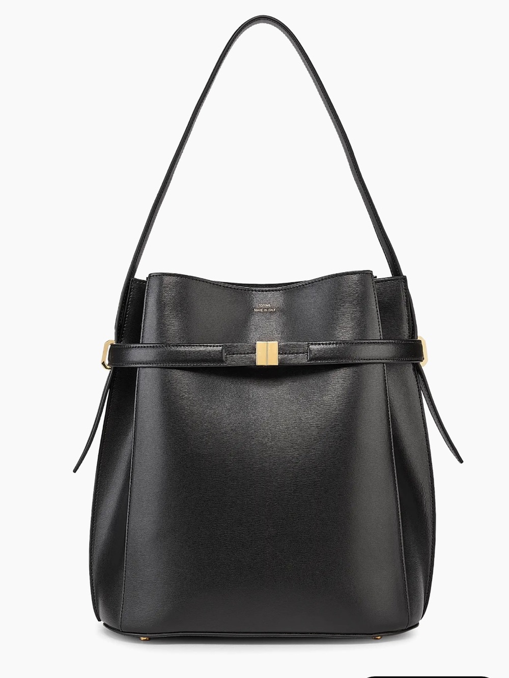 Belted Leather Bucket Bag